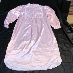 Satiny pink long nightgown with embroidered roses